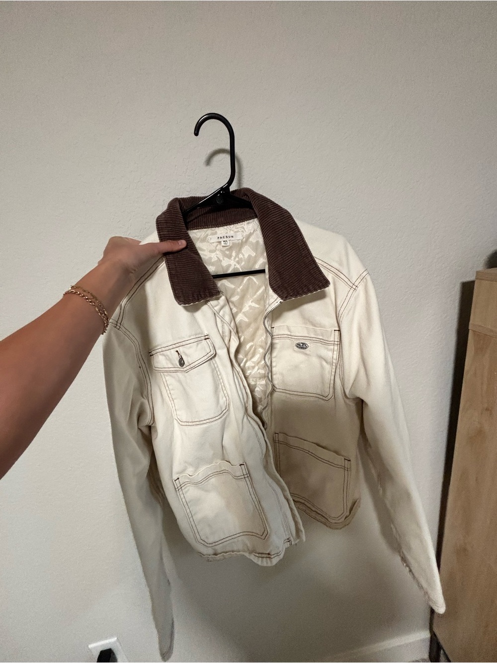 Oversized Cream Jacket with Brown Corduroy Collar